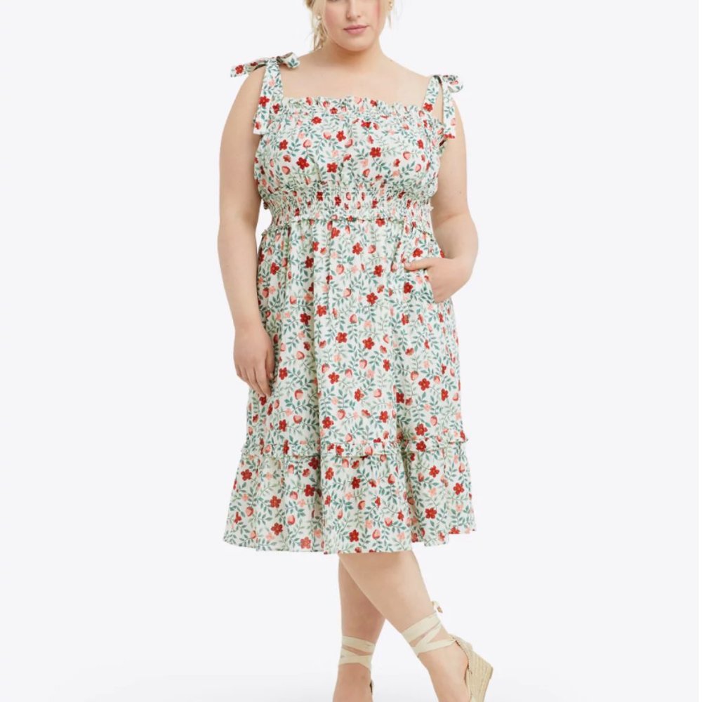 Draper James Taylor Smocked Dress in Strawberry Field XL